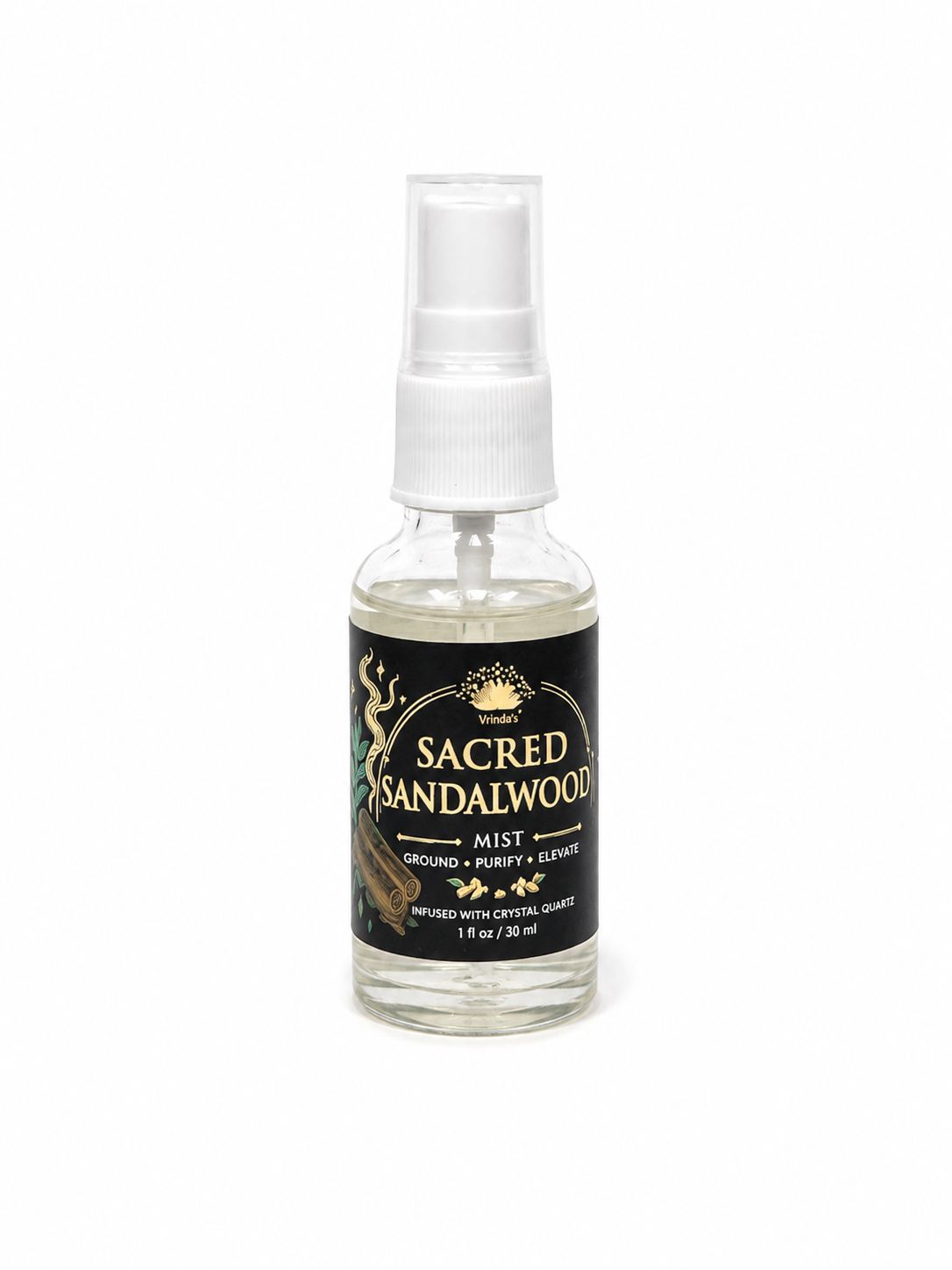 Sacred Sandalwood  Air Freshener with Clear Quartz Crystal – 30 ml