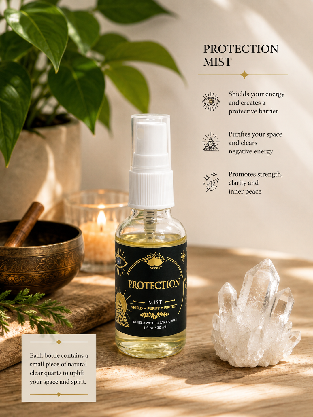 Protection Freshener with Clear Quartz Crystal – 30 ml