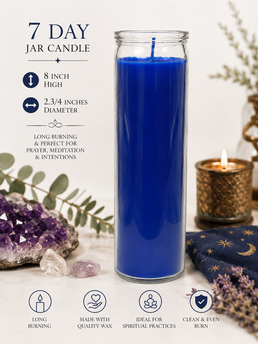 Unscented Glass Jar Candle - Blue (380gm)