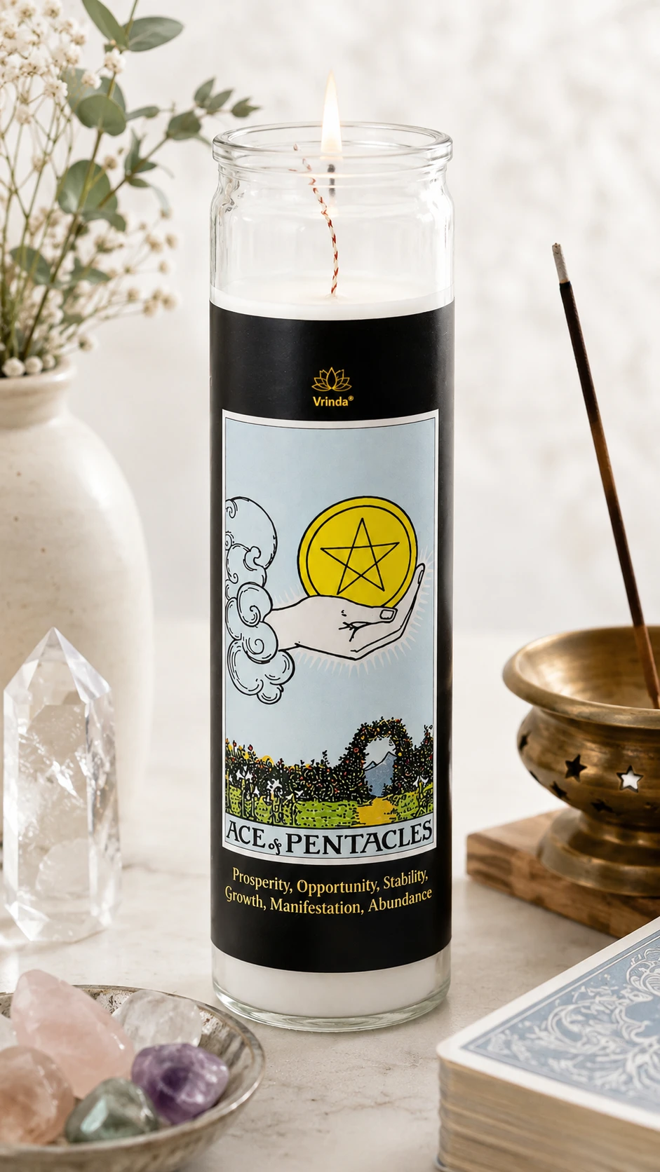 Unscented Glass Jar - Ace Of Pentacle Tarot Candle