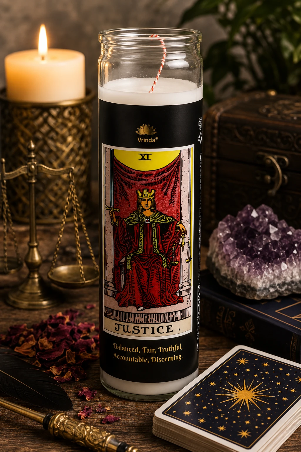 Unscented Glass Jar - Justice Tarot Candle