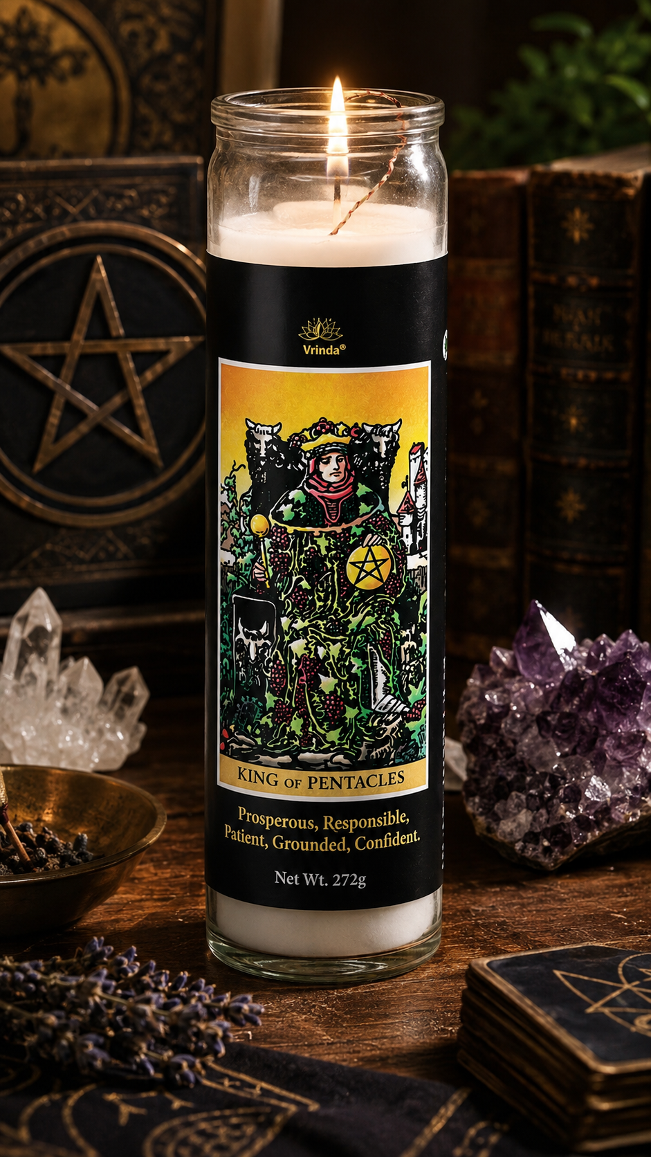 Unscented Glass Jar - King Of Pentacle Tarot Candle