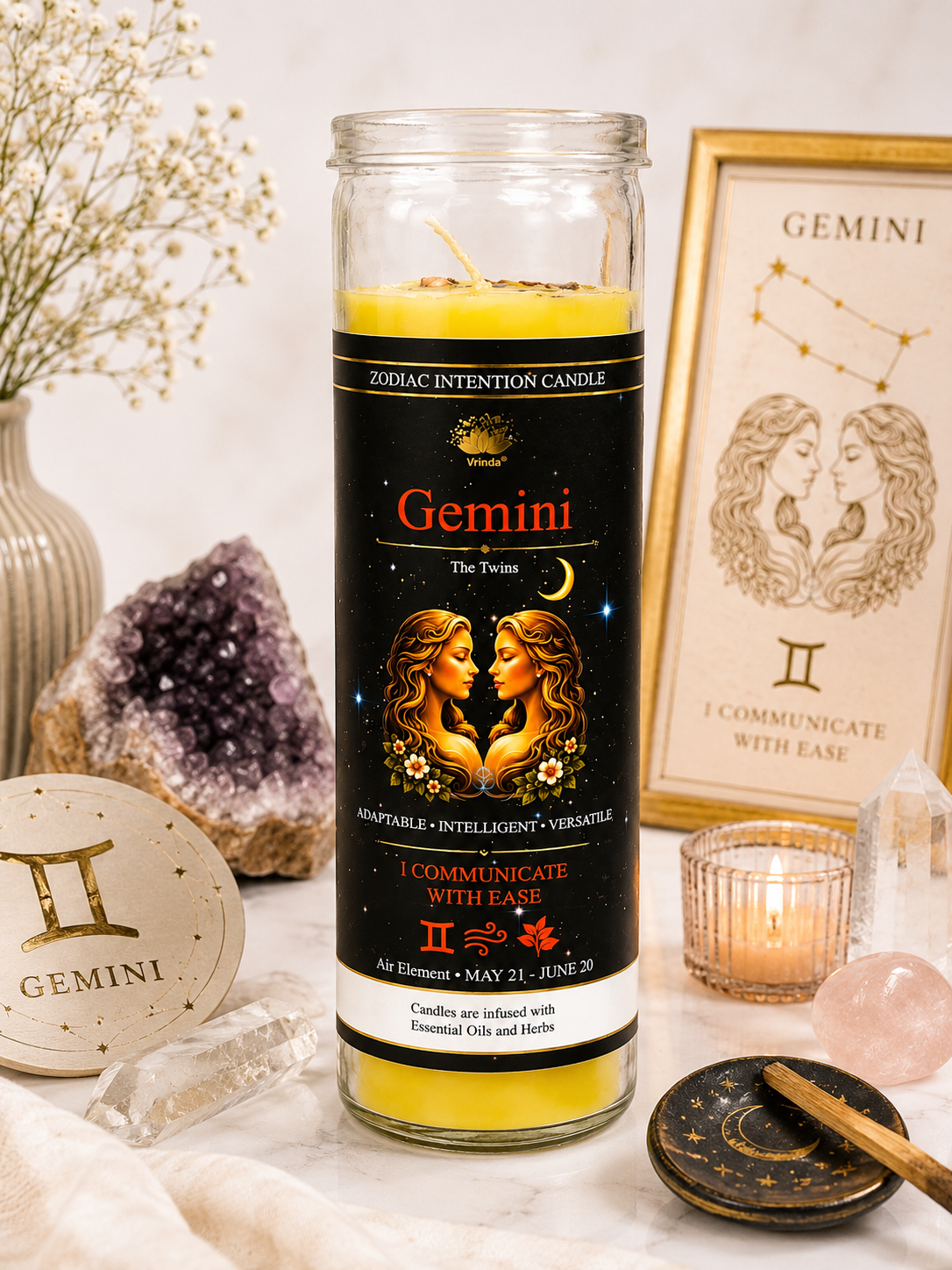 Glass Jar Candle Scented - Gemini: The Twins (380gm)