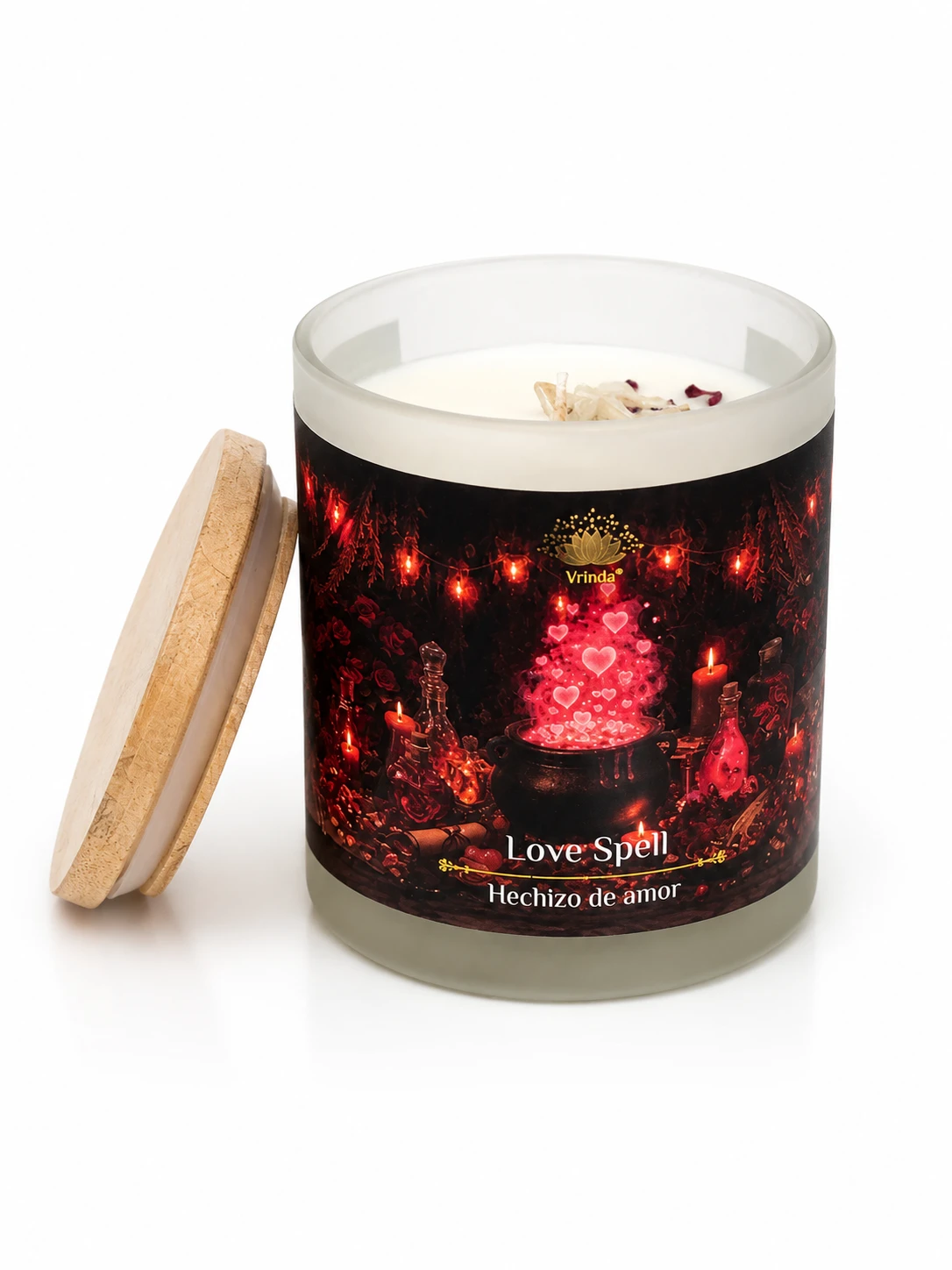 Love Spell Scented glass candle with crystals, Soy Blend (5.29oz)