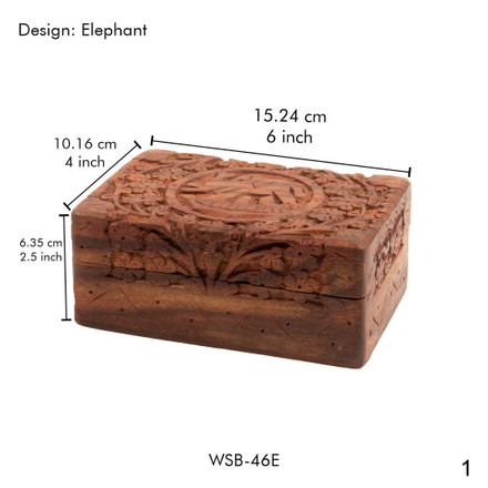 Wood Storage Box (Elephant) Hand Crafted Boxes Vrinda ® VD