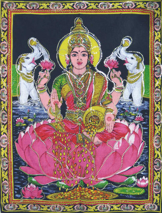 最強の金運！Ghau prayer box 彩繪 手描きザキラムペンダント八吉祥 Tapestry-Laxmi-Hand-Painted-
