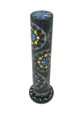 Stone Incense Burner Tower, Round, Black with Colored Flowers 10"