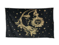 Indian Cotton Tapestry Sun Moon Star Black Golden (135 x 220 cm)