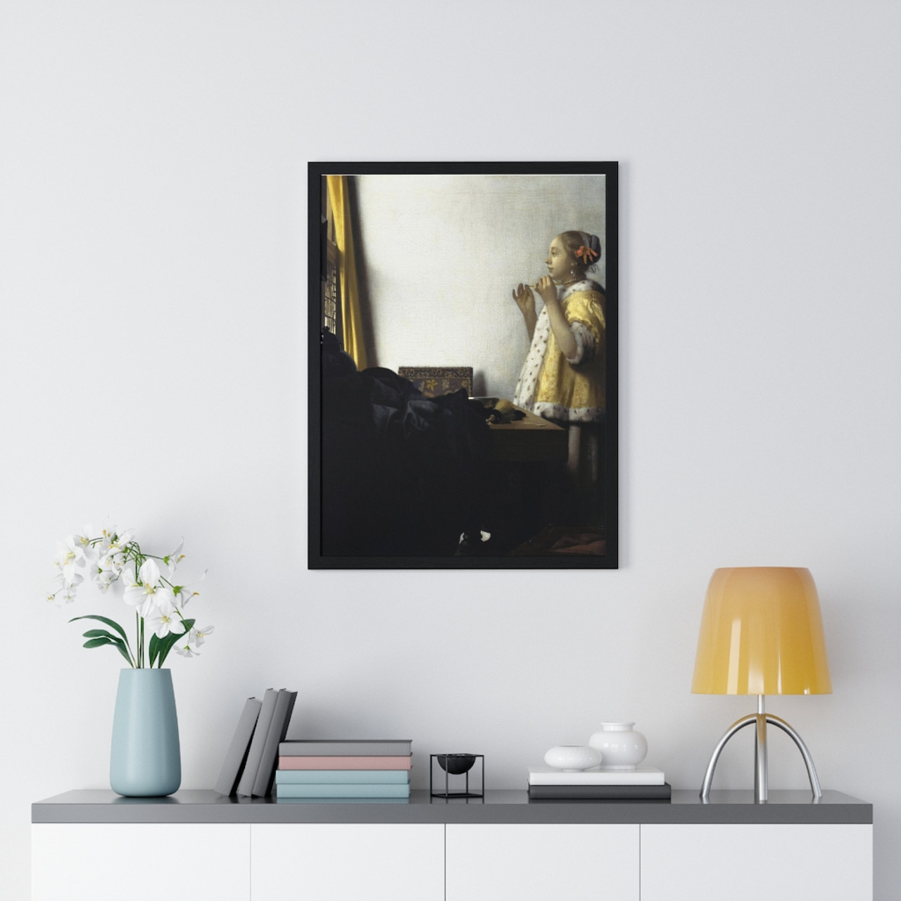 Johannes Vermeer’s Young Woman with a Pearl Necklace - Premium Framed ...