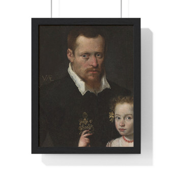   Premium Framed Vertical Poster,Sofonisba Anguissola  -  Portrait of a man with his daughter  -  Premium Framed Vertical Poster,Sofonisba Anguissola  ,  Portrait of a man with his daughter  