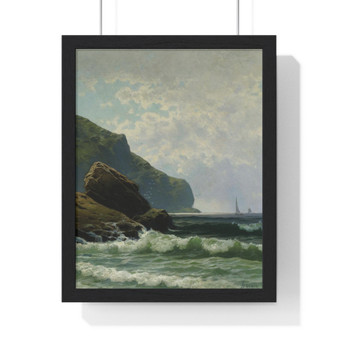 Seascape with Boats Offshore by Alfred Thompson Bricher  ,  Premium Framed Vertical Poster,Seascape with Boats Offshore by Alfred Thompson Bricher  -  Premium Framed Vertical Poster