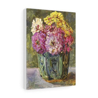 Still Life with Zinnias in a green Jar (1910) in high resolution by Floris Verster, Stretched Canvas ,Still Life with Zinnias in a green Jar (1910) in high resolution by Floris Verster- Stretched Canvas 