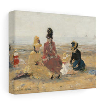  On the Beach, Trouville , 1887 , Stretched Canvas,Eugène Boudin - On the Beach- Trouville - 1887 - Stretched Canvas,Eugène Boudin 