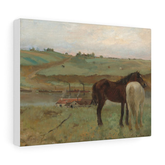 Edgar Degas , Horses in a Meadow, 1871 , Stretched Canvas,Edgar Degas - Horses in a Meadow- 1871 - Stretched Canvas
