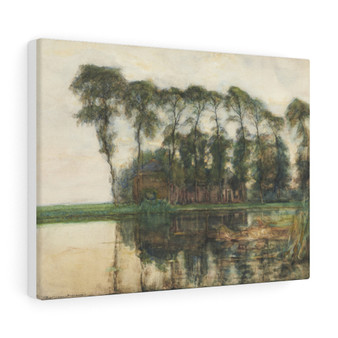 Farmstead along the water screened by nine tall trees (1905) by Piet Mondrian , Stretched Canvas,Farmstead along the water screened by nine tall trees (1905) by Piet Mondrian - Stretched Canvas