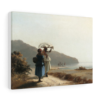 Two Women Chatting by the Sea, St. Thomas (1856) by Camille Pissarro , Stretched Canvas ,Two Women Chatting by the Sea, St. Thomas (1856) by Camille Pissarro - Stretched Canvas ,Two Women Chatting by the Sea, St. Thomas (1856) by Camille Pissarro - Stretched Canvas 
