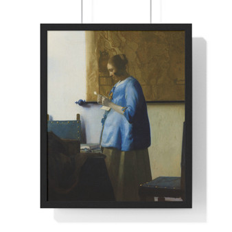 Woman Reading a Letter by Johannes Vermeer  ,  Premium Framed Vertical Poster,Woman Reading a Letter by Johannes Vermeer  -  Premium Framed Vertical Poster