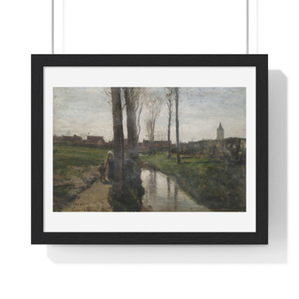 Landscape at Courrières (Landschaft bei Courrières) , 1860 by Jules Breton , Premium Framed Horizontal Poster,Landscape at Courrières (Landschaft bei Courrières) - 1860 by Jules Breton - Premium Framed Horizontal Poster