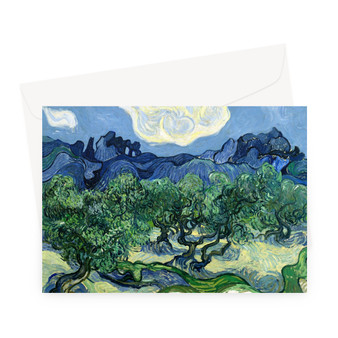 Vincent van Gogh's Olive Trees with the Alpilles in the Background (1889) -  Greeting Card - (FREE SHIPPING)