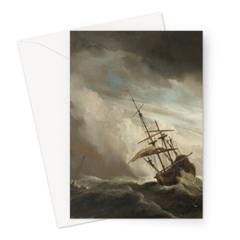 A ship on the high seas in a flying storm, known as 'The wind gust', Willem van de Velde (II), c. 1680 -  Greeting Card - (FREE SHIPPING)