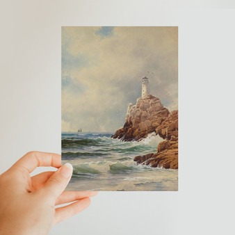 Lighthouse by Alfred Thompson Bricher (Watercolor) - Classic Postcard - (FREE SHIPPING)