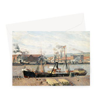 Port of Rouen, Unloading Wood (1898) by Camille Pissarro Greeting Card - (Free shipping)