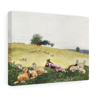 Shepherdess of Houghton Farm (1878) by Winslow Homer , Stretched Canvas,Shepherdess of Houghton Farm (1878) by Winslow Homer - Stretched Canvas