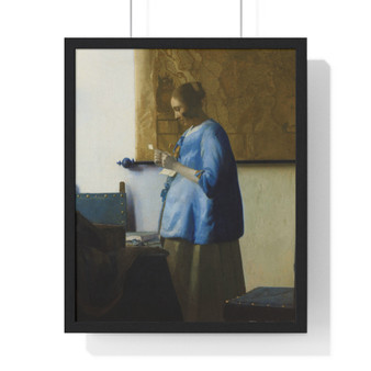 Woman Reading a Letter (ca. 1663) by Johannes Vermeer  ,  Premium Framed Vertical Poster,Woman Reading a Letter (ca. 1663) by Johannes Vermeer  -  Premium Framed Vertical Poster