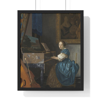 Johannes Vermeer’s Young Woman Seated at a Virginal   ,  Premium Framed Vertical Poster,Johannes Vermeer’s Young Woman Seated at a Virginal   -  Premium Framed Vertical Poster