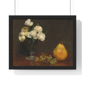 Still Life with Roses and Fruit 1863 Henri Fantin,Latour French  ,  Premium Framed Horizontal Poster,Still Life with Roses and Fruit 1863 Henri Fantin-Latour French  -  Premium Framed Horizontal Poster