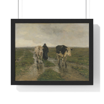 Changing Pasture ca. 1880 Anton Mauve Dutch  ,  Premium Framed Horizontal Poster,Changing Pasture ca. 1880 Anton Mauve Dutch  -  Premium Framed Horizontal Poster