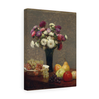 Asters and Fruit on a Table 1868 Henri Fantin,Latour French  ,  Stretched Canvas,Asters and Fruit on a Table 1868 Henri Fantin-Latour French  -  Stretched Canvas