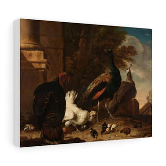 A Hen with Peacocks and a Turkey, Melchior d'Hondecoeter  ,  Stretched Canvas,A Hen with Peacocks and a Turkey, Melchior d'Hondecoeter  -  Stretched Canvas,A Hen with Peacocks and a Turkey, Melchior d'Hondecoeter  -  Stretched Canvas