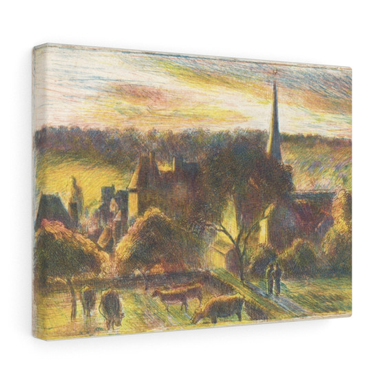 A Church and Farm at Eragny (1890) by Camille Pissarro, Stretched Canvas,A Church and Farm at Eragny (1890) by Camille Pissarro- Stretched Canvas