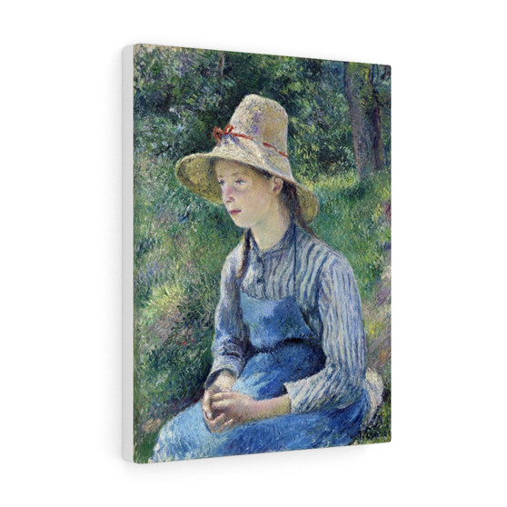 Peasant Girl with a Straw Hat (1881) by Camille Pissarro, Stretched Canvas,Peasant Girl with a Straw Hat (1881) by Camille Pissarro- Stretched Canvas