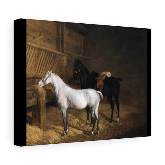 A Grey Pony and a Black Charger in a Stable (1804) painting in high resolution by Jacques–Laurent Agasse - Stretched Canvas,A Grey Pony and a Black Charger in a Stable (1804) painting in high resolution by Jacques–Laurent Agasse , Stretched Canvas
