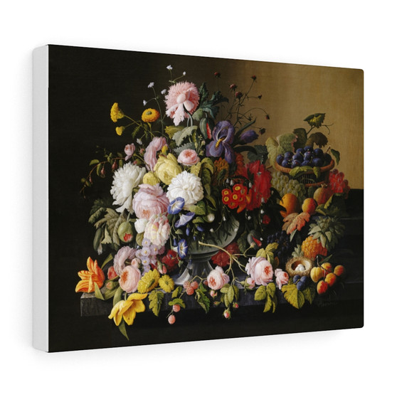 Still Life, Flowers and Fruit (ca. 1850–1855) in high resolution by Severin Roesen, Stretched Canvas,Still Life- Flowers and Fruit (ca. 1850–1855) in high resolution by Severin Roesen- Stretched Canvas