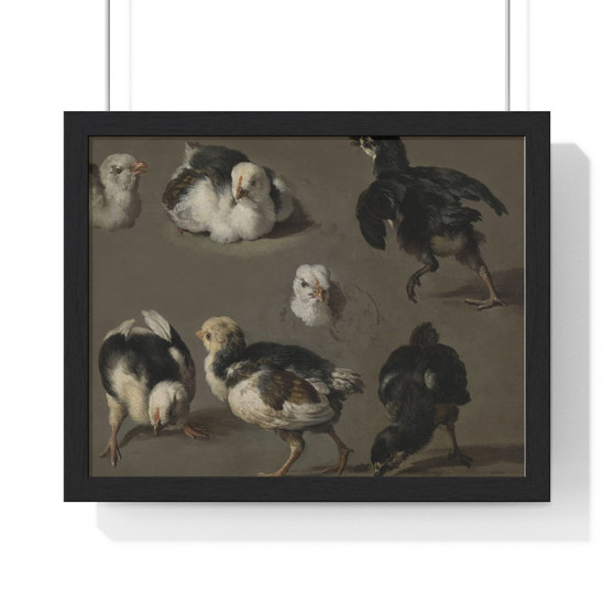 Seven Chicks, Melchior d'Hondecoeter  ,  Premium Framed Horizontal Poster,Seven Chicks, Melchior d'Hondecoeter  -  Premium Framed Horizontal Poster,Seven Chicks, Melchior d'Hondecoeter  -  Premium Framed Horizontal Poster