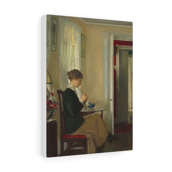 Edmund Tarbell , Josephine Knitting , Stretched Canvas,Edmund Tarbell - Josephine Knitting - Stretched Canvas