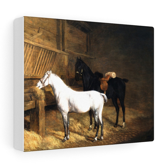  Stretched Canvas.,A Grey Pony and a Black Charger in a Stable (1804) by Jacques–Laurent Agasse - Stretched Canvas.,A Grey Pony and a Black Charger in a Stable (1804) by Jacques–Laurent Agasse 
