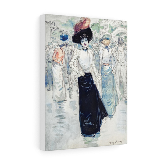  Stretched Canvas,A Parisienne on a Crowded Street (1844–1907) painting in high resolution by Henry Somm- Stretched Canvas,A Parisienne on a Crowded Street (1844–1907) painting in high resolution by Henry Somm