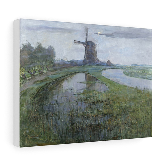 Oostzijdse Mill along the River Gein by Moonlight (1903) painting in high resolution by Piet Mondrian. Original from The Rijksmuseum, Stretched Canvas,Oostzijdse Mill along the River Gein by Moonlight (1903) painting in high resolution by Piet Mondrian. Original from The Rijksmuseum: Stretched Canvas