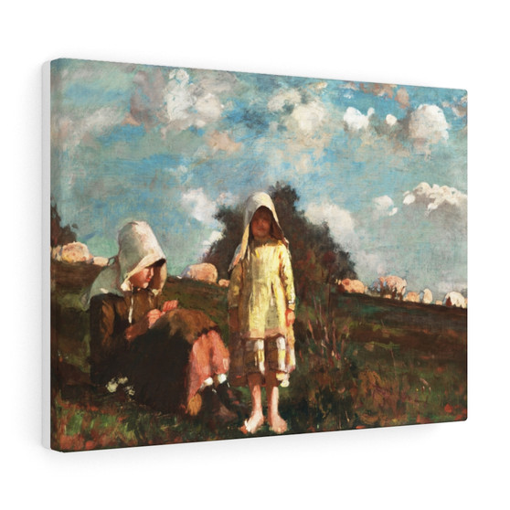 Two Girls with Sunbonnets In a Field (1878) by Winslow Homer ,  Stretched Canvas,Two Girls with Sunbonnets In a Field (1878) by Winslow Homer -  Stretched Canvas