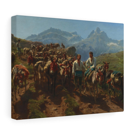 Rosa Bonheur's Muletiers espagnols traversent les Pyrénées (1875) , Stretched Canvas,Rosa Bonheur's Muletiers espagnols traversent les Pyrénées (1875) - Stretched Canvas