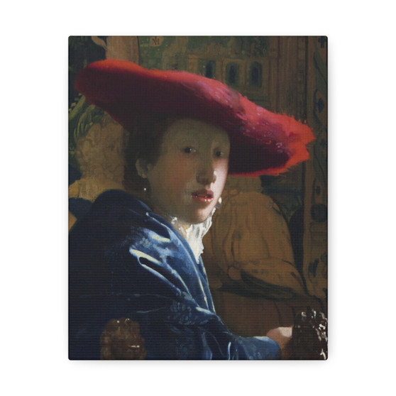 Girl with the Red Hat (ca. 1665-1666) by Johannes Vermeer - Stretched Canvas