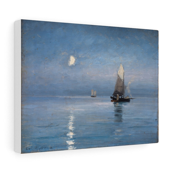 Carl Locher's Fishing cutters in the moonlit night - Premium Horizontal Framed Poster,Carl Locher's Fishing cutters in the moonlit night , Premium Horizontal Framed Poster