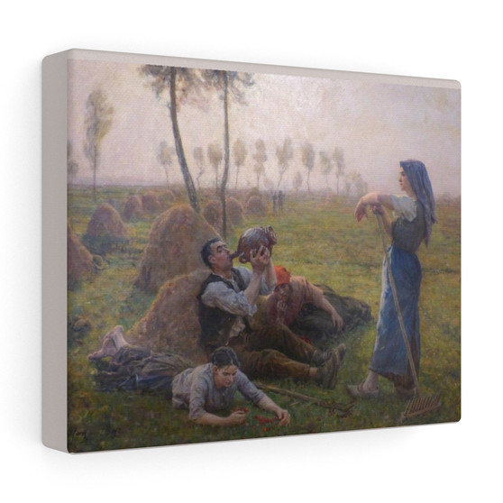 Jules,Adolphe Breton , Peasants Resting , Stretched Canvas,Jules-Adolphe Breton - Peasants Resting - Stretched Canvas