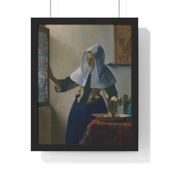 Young Woman with a Water Pitcher by Johannes Vermeer  -  Premium Framed Vertical Poster,Young Woman with a Water Pitcher by Johannes Vermeer  ,  Premium Framed Vertical Poster