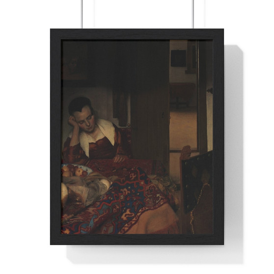 A Maid Asleep by Johannes Vermeer  ,  Premium Framed Vertical Poster,A Maid Asleep by Johannes Vermeer  -  Premium Framed Vertical Poster
