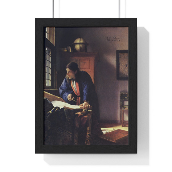 Johannes Vermeer’s The Geographer   ,  Premium Framed Vertical Poster,Johannes Vermeer’s The Geographer   -  Premium Framed Vertical Poster